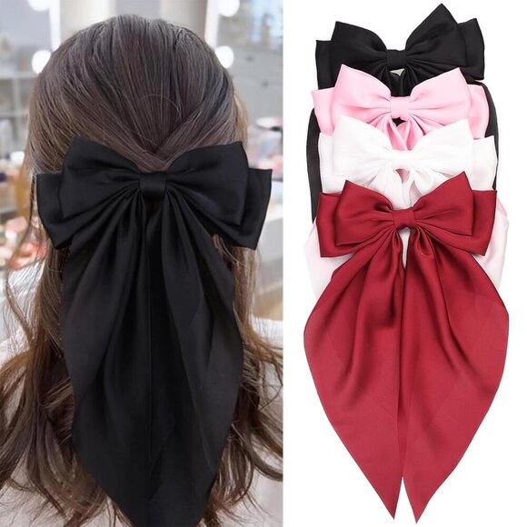 Accessories - 4 Pcs Silky Satin Hair Bows Big Hair Ribbons for Women Large Hair Clips for Girl